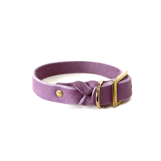 Fettleder Halsband, teilgeflochten, Flieder