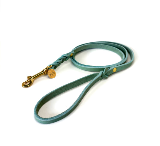 Fettleder Leine, teilgeflochten, mit Handschlaufe, Mint