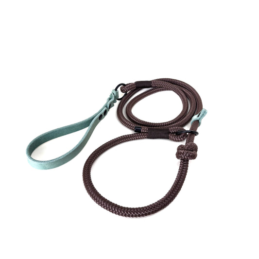 Retrieverleine in Braun mit Mint farbener Schlaufe aus Fettleder