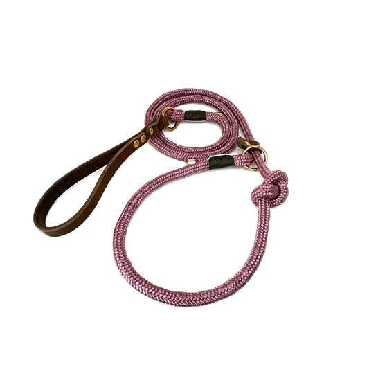 Retrieverleine in Kupferrosa mit Oliv farbener Schlaufe aus Fettleder