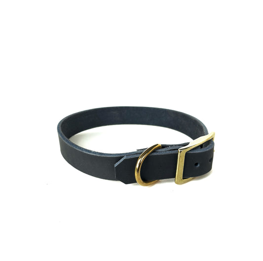 Fettleder Halsband, Grau, schlicht