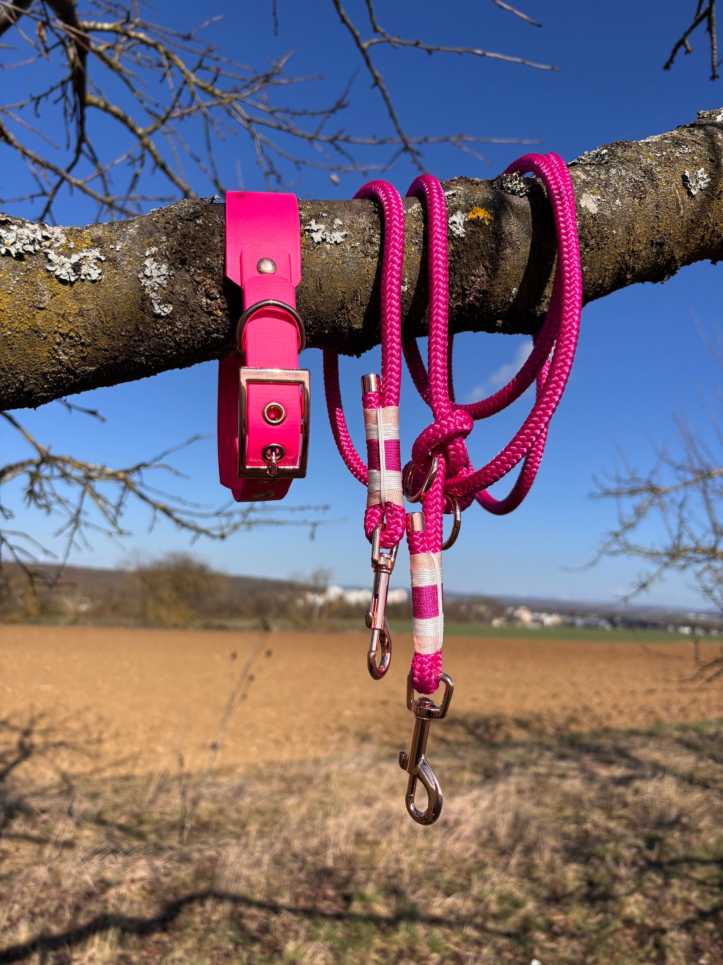 Halsband Biothane, Neon Pink, breit