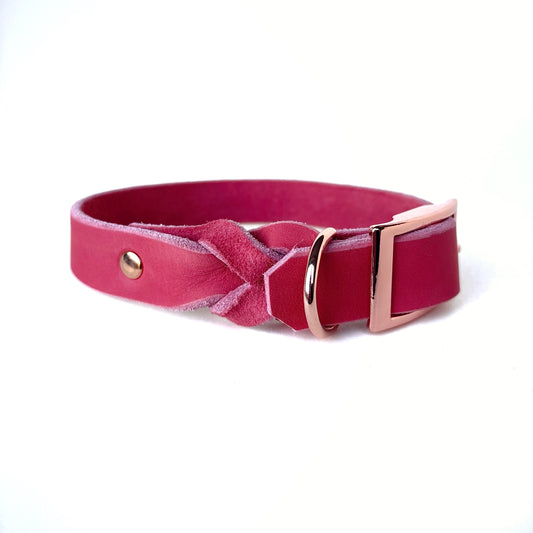 Fettleder Halsband, teilgeflochten, Coral