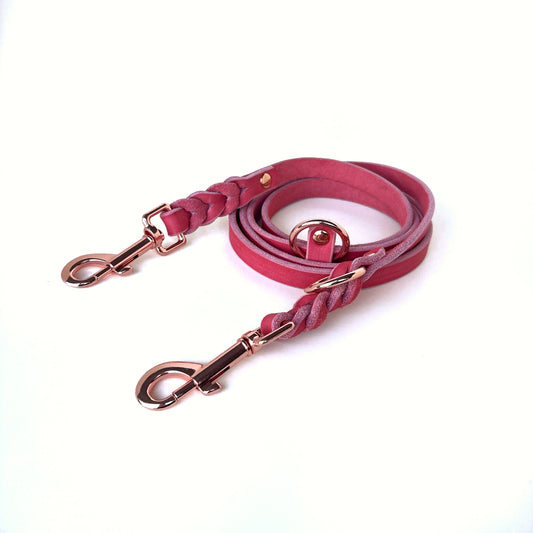 Fettleder Leine, teilgeflochten, Coral