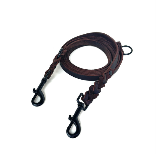 Fettleder Leine, teilgeflochten, Schokobraun